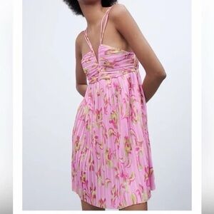 Zara pink and green floral paisley mini dress